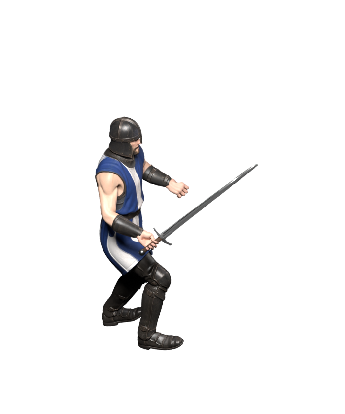 Swordsman mid-stride: actual HD Blender render for checking wrists and cuff joins