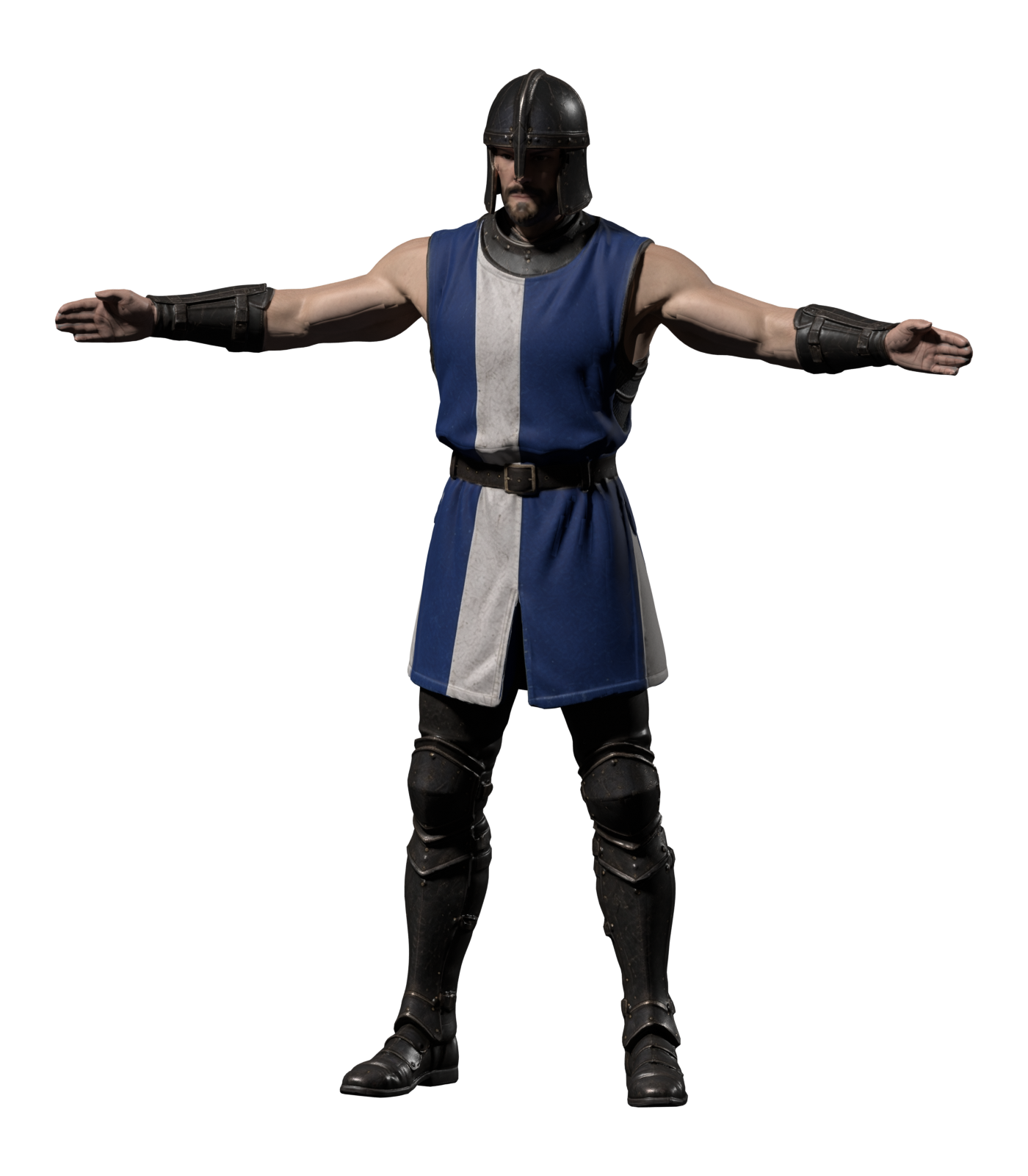 High-resolution static Blender render of the new Meshy Swordsman body, captured before action adaptation and installation