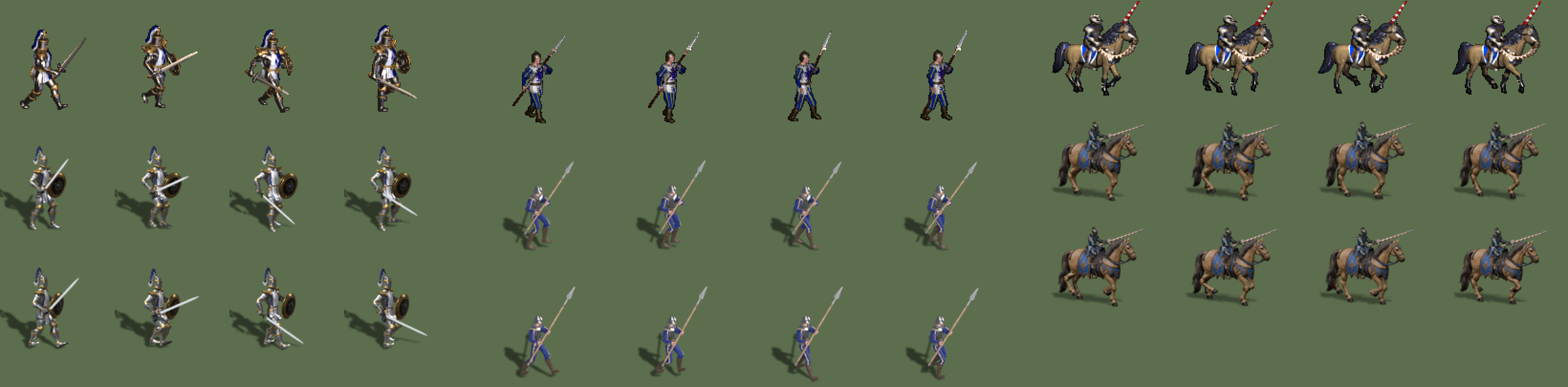 Original (top), before (middle), after (bottom): Crusader, Pikeman, Cavalier