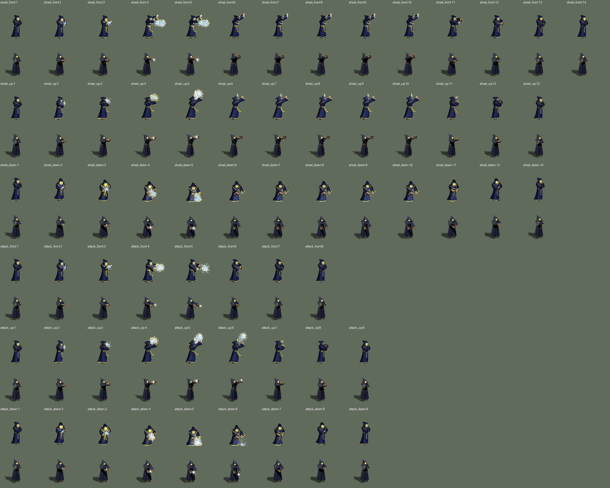 Six complete comparisons: original above each offline body, shadow and effect composite; not game screenshots