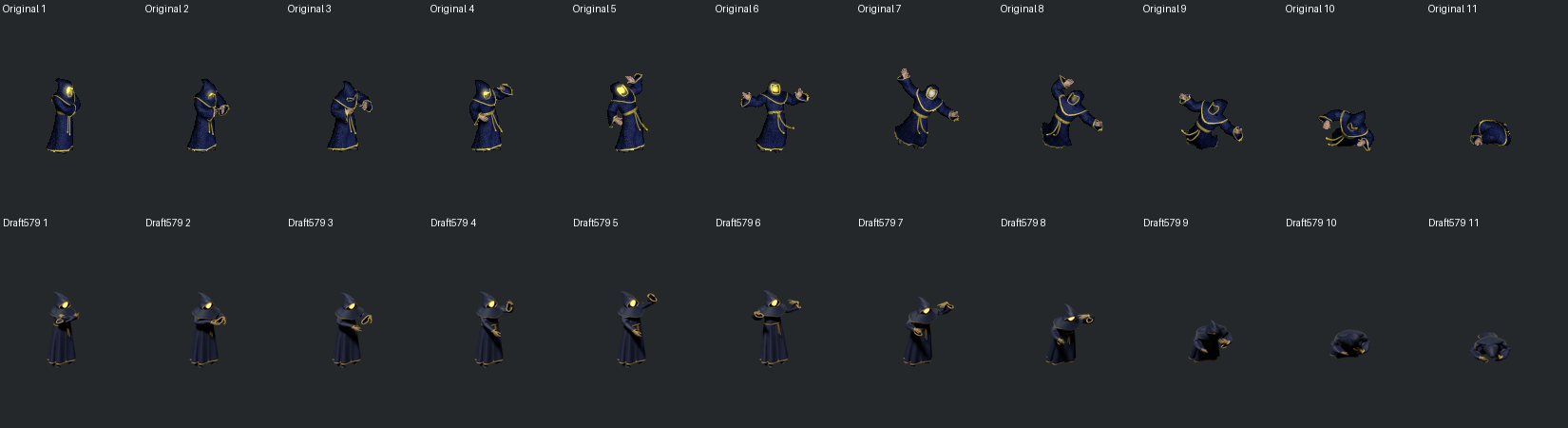 Original and revised eleven-frame death sequences