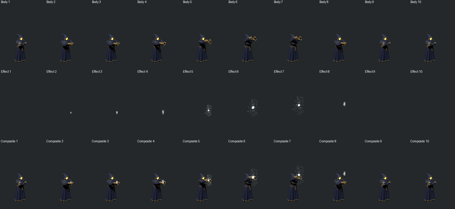 Body, isolated effect and recomposition, using actual Blender exports
