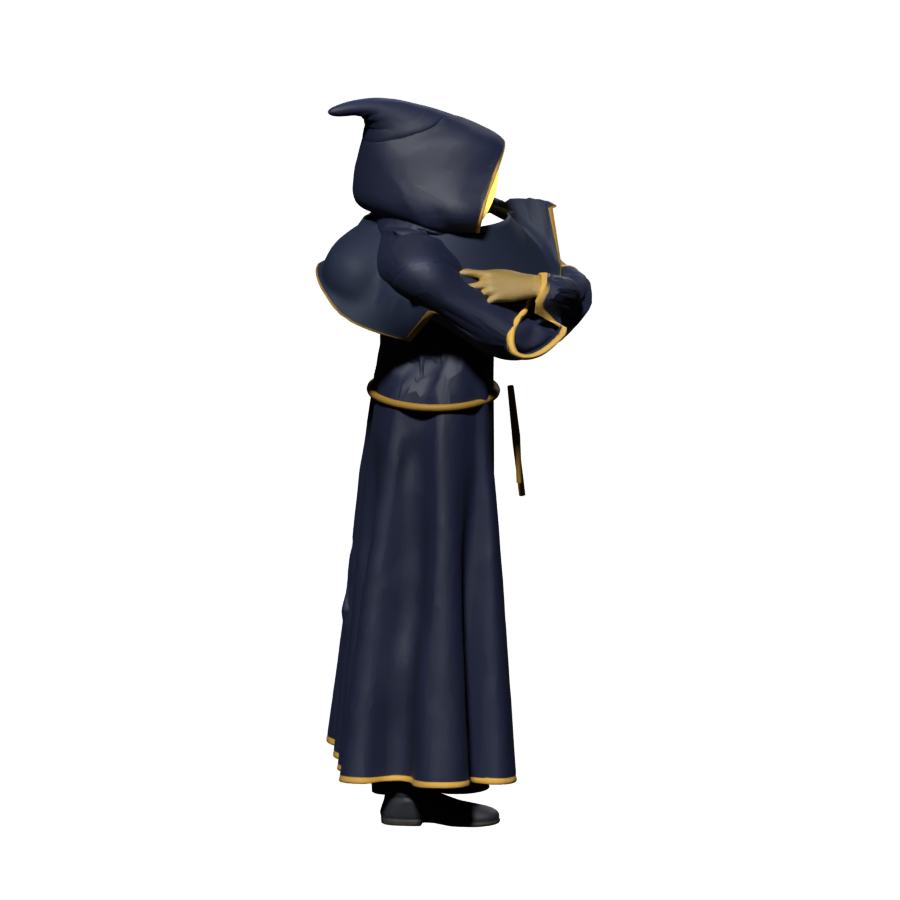 Blender turn draft; mantle fit and the in-game facing transition remain under review