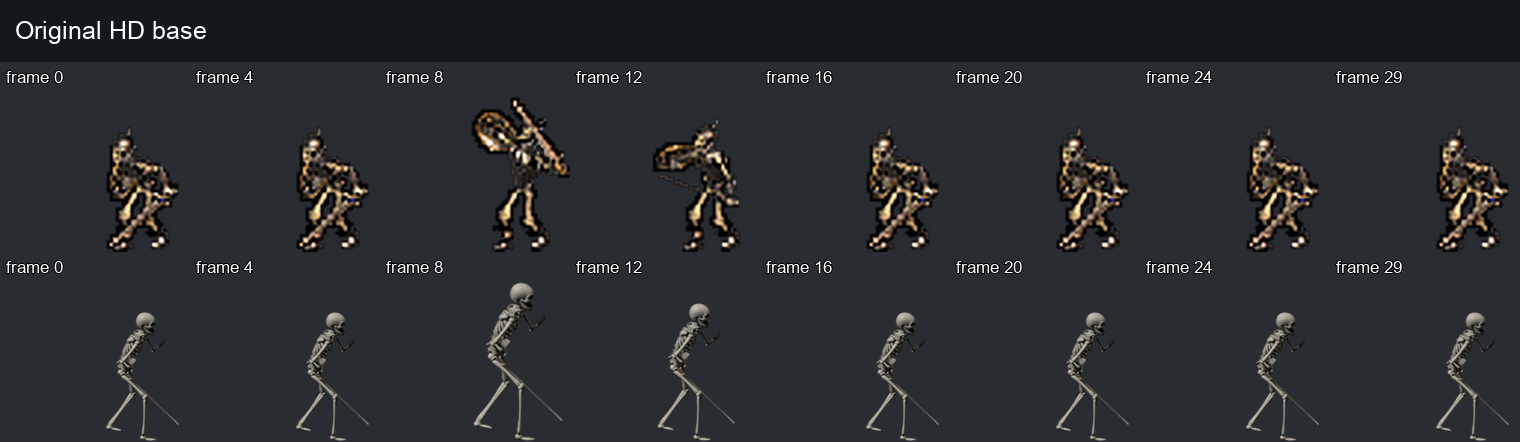 Map skeleton animation: HD baseline and frame-by-frame replacement