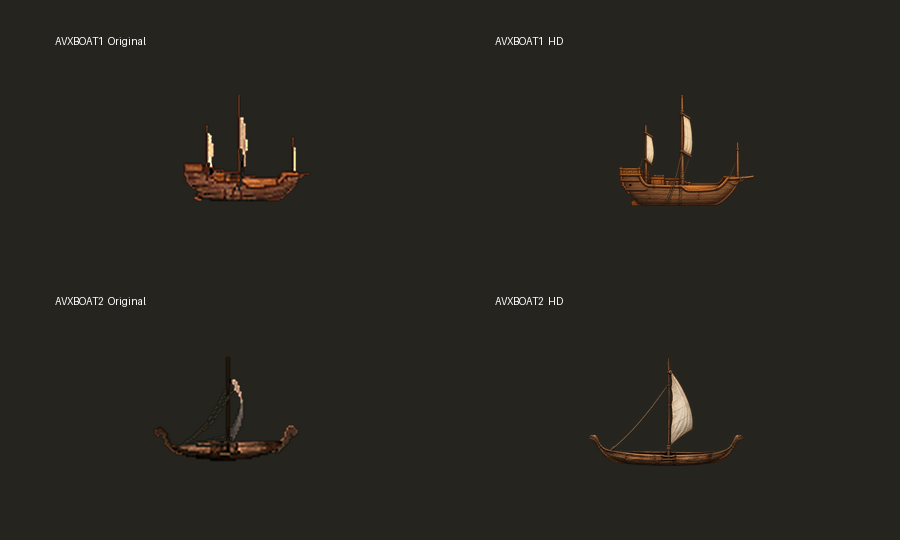 Sailing ship and longboat