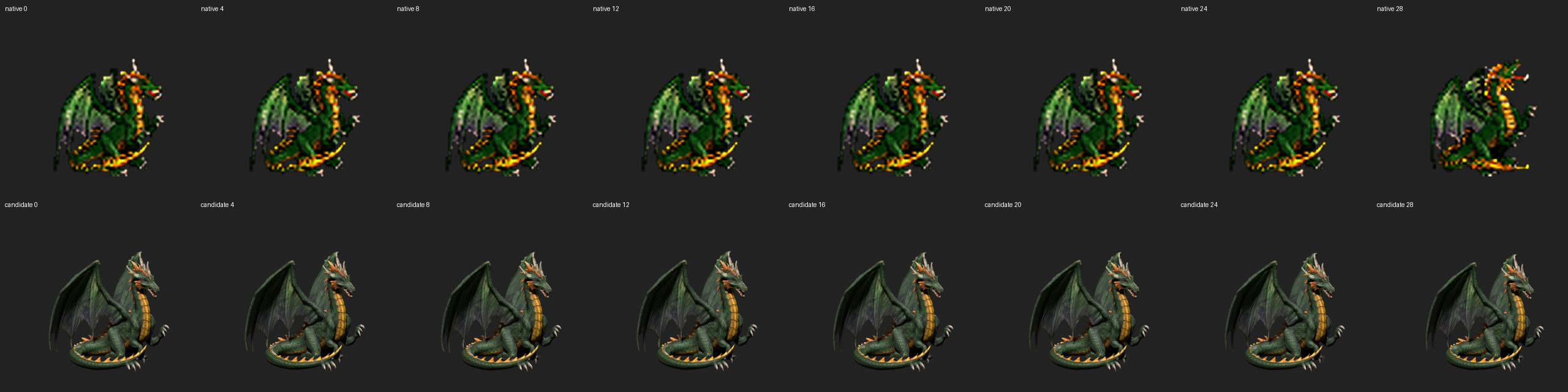Native and Blender Green Dragon loop samples