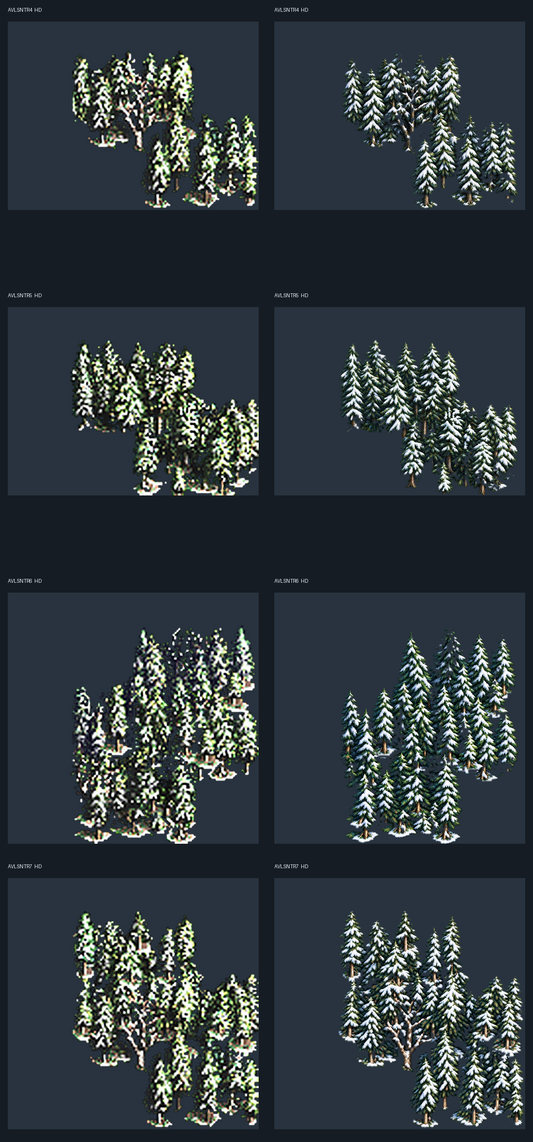 Large snow pine grove HD comparison