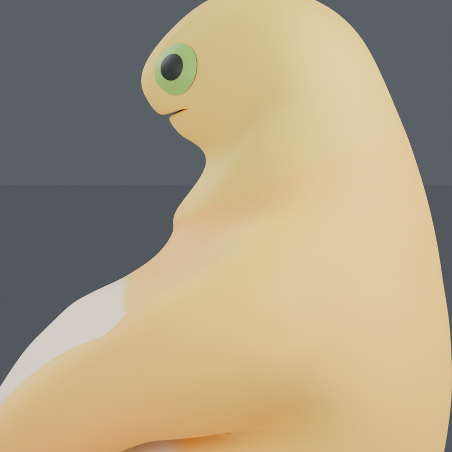 Revision 34 side profile: the lower bulge and material boundary, actual Blender render