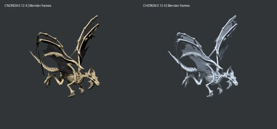 Accepted dragon flight from 0.12.4, retained in 0.12.6; Blender frames at an offline review rate of 8 fps, not measured game timing