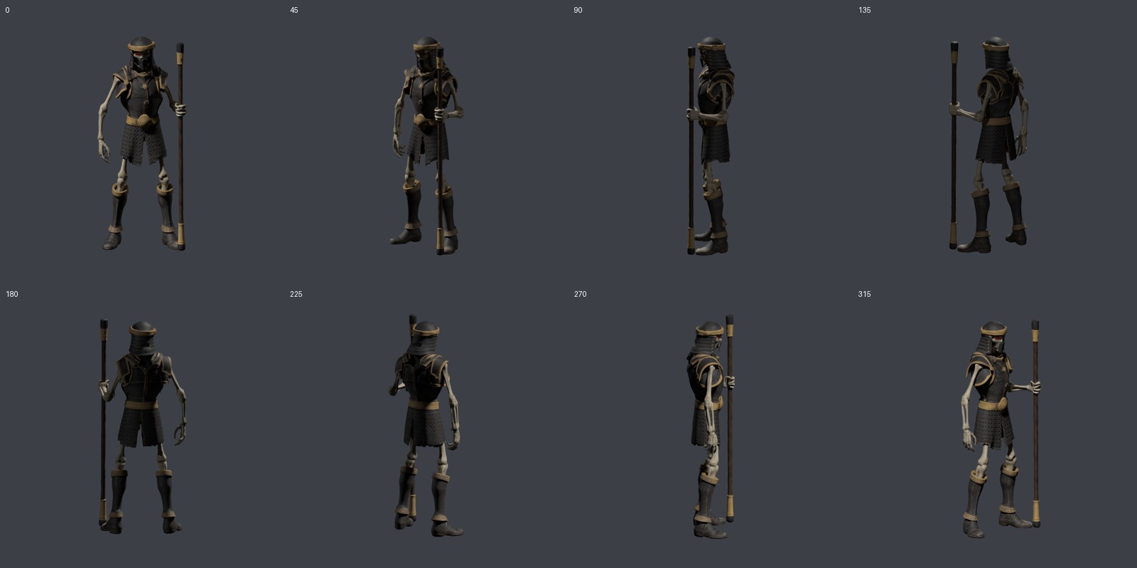 Eight actual mesh views of the lich
