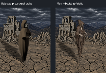 Rejected wight prototype and subsequent Meshy static model