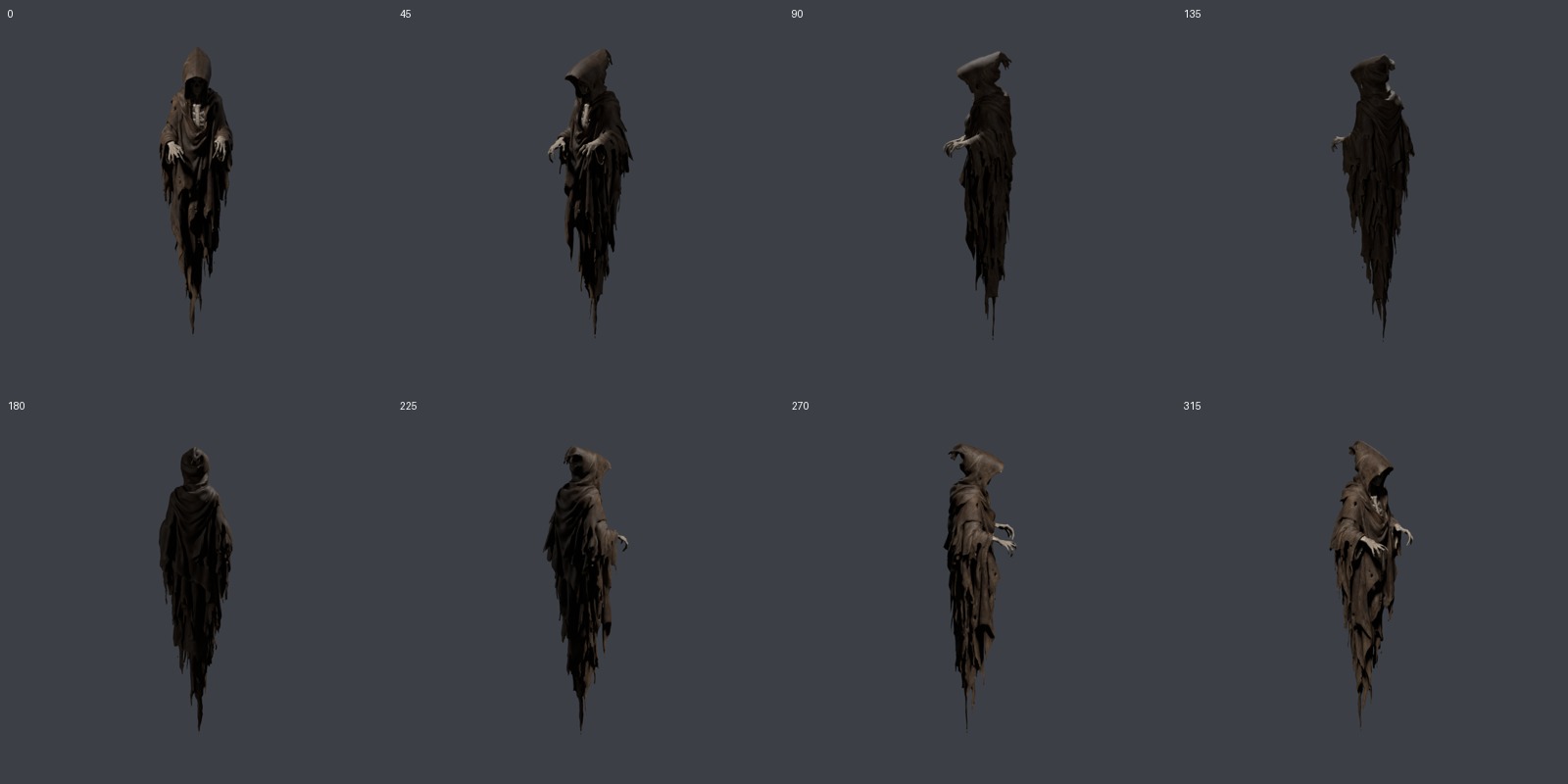 Eight actual mesh views of the wight under the initial lighting