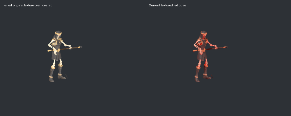 Failed texture-coloured flash beside the current textured red pulse