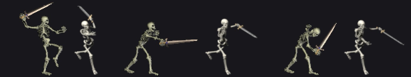 Three frames of the forward attack, original and ours