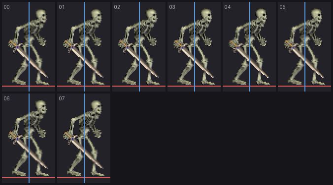 Skeleton idle loop with the ground line drawn