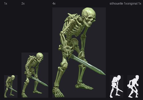 A concept checked at in-game size against the original silhouette