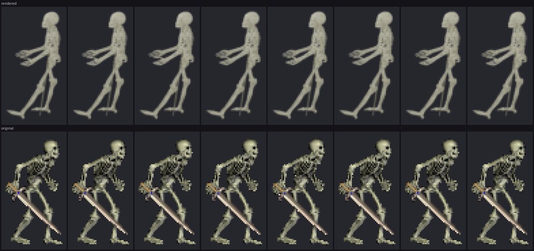 Rendered idle frames against the original