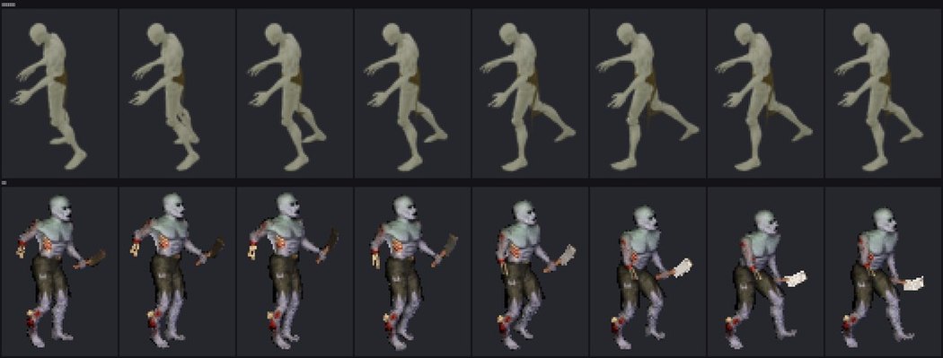 Zombie walk after tuning, against the original
